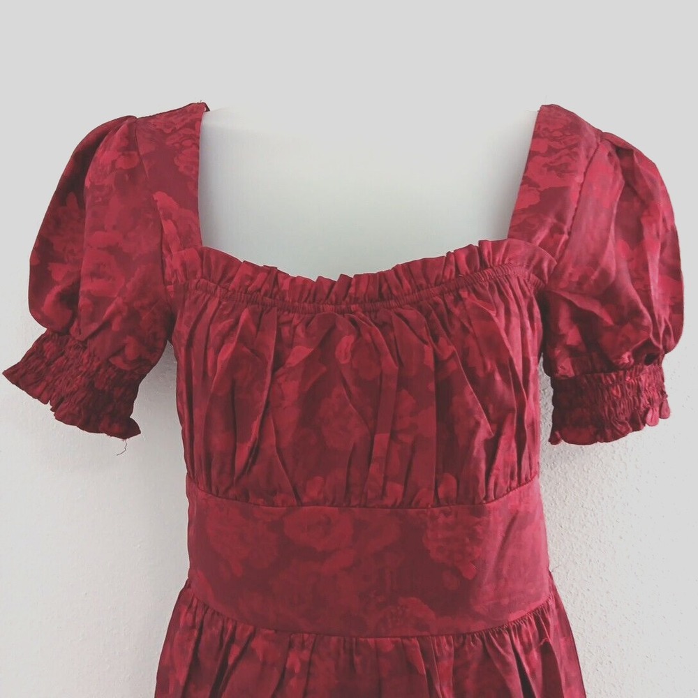 Deep Red Milkmaid Dress XS Mini Peasant Babydoll Cottagecore Prairie Coquette - Picture 2 of 9